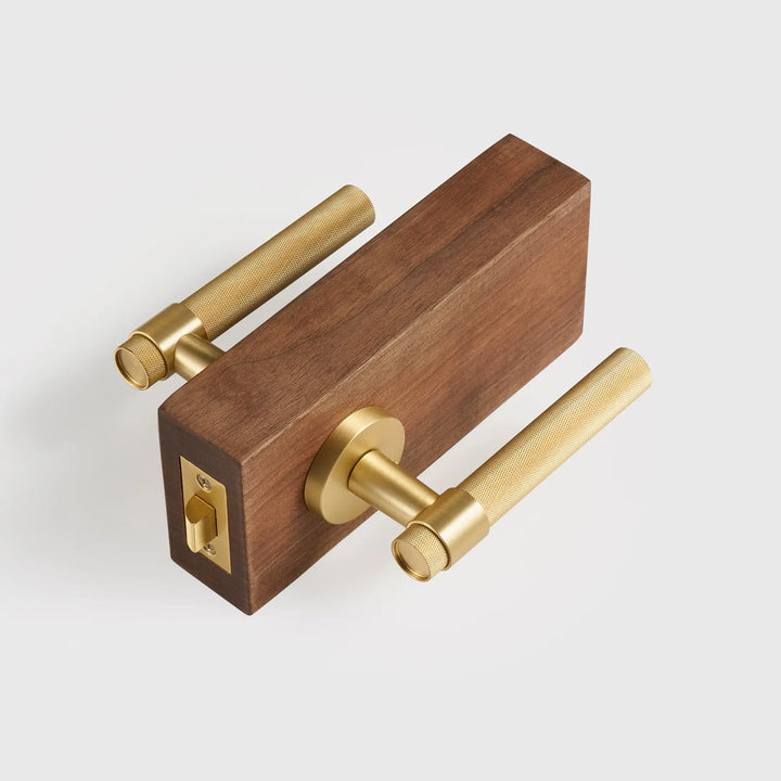 VERGE Knurled Lever Door Handles Set. Premium solid brass door handles re ideal as privacy door handles, passage door handles, bathroom thumb turn handles, and mortise lock door handles.