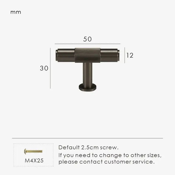 MAGNILA Solid Brass Knurled T-Bar Handle for cabinet and drawers - Dark Grey