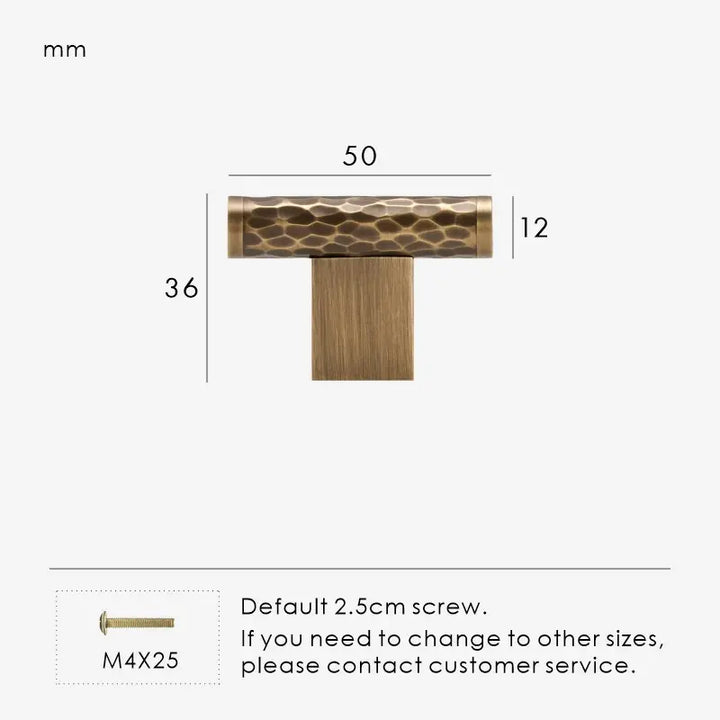 MARRA Brass Hammered T-Bar Handle.  Premium designer kitchen cabinet T-Bar handle. 