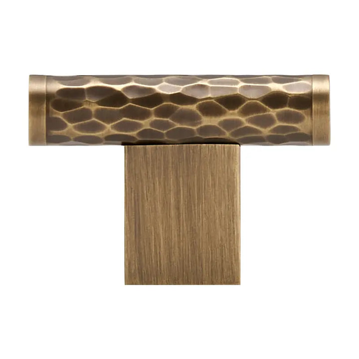 MARRA Brass Hammered T-Bar Handle.  Premium designer kitchen cabinet T-Bar handle. 