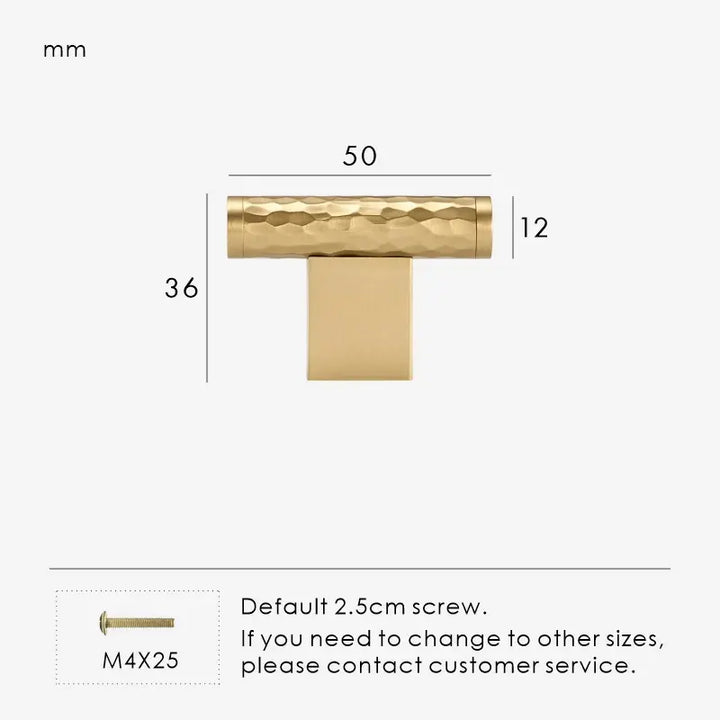 MARRA Brass Hammered T-Bar Handle.  Premium designer kitchen cabinet T-Bar handle. 