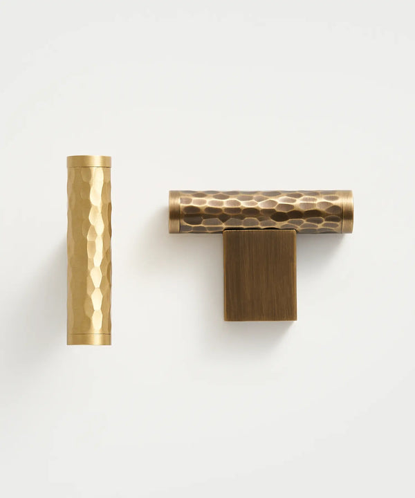MARRA Brass Hammered T-Bar Handle.  Premium designer kitchen cabinet T-Bar handle. 