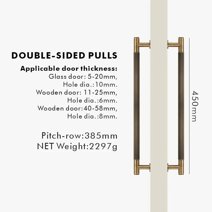 NIVA Solid Brass Door Pull Handle, premium door pull handles for wooden and glass doors - Antique Brass, Double 450mm