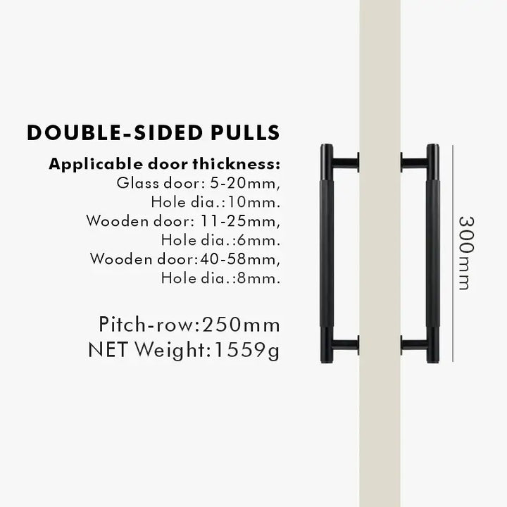 NIVA Solid Brass Door Pull Handle, premium door pull handles for wooden and glass doors - Matt Black, Double 300mm