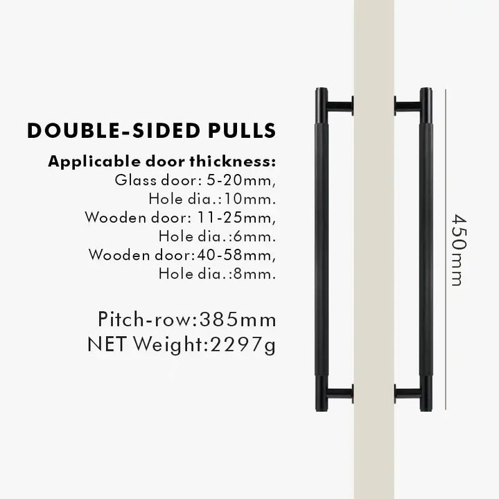 NIVA Solid Brass Door Pull Handle, premium door pull handles for wooden and glass doors - Matt Black, Double 450mm