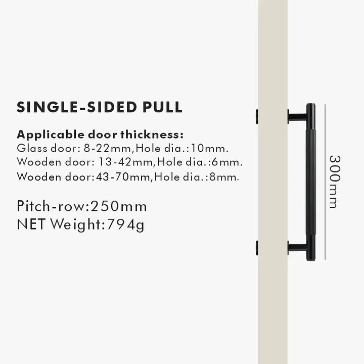 NIVA Solid Brass Door Pull Handle, premium door pull handles for wooden and glass doors - Matt Black, Single 300mm