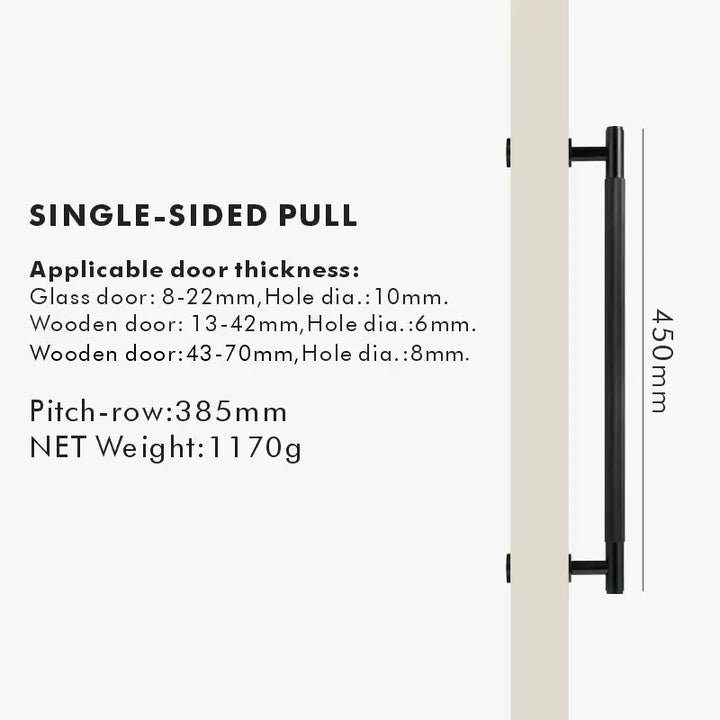 NIVA Solid Brass Door Pull Handle, premium door pull handles for wooden and glass doors - Matt Black, Single 450mm