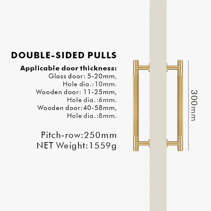NIVA Solid Brass Door Pull Handle, premium door pull handles for wooden and glass door - Satin Brass, Double 300mm