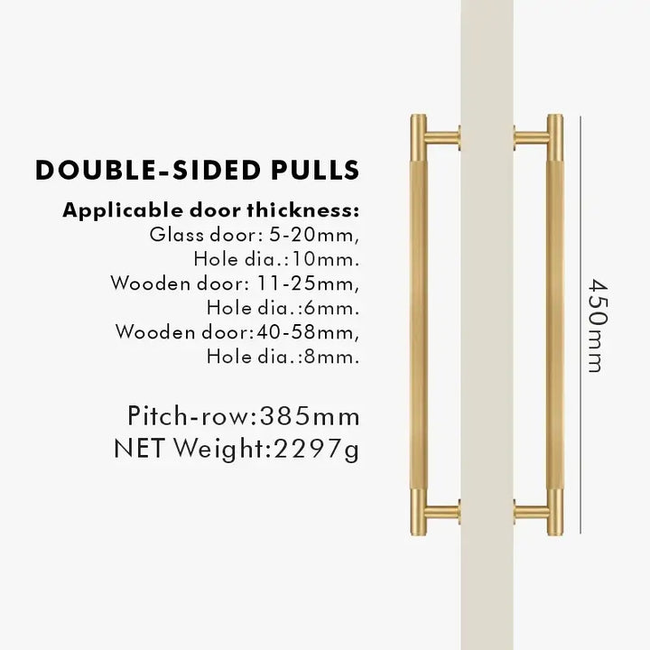 NIVA Solid Brass Door Pull Handle, premium door pull handles for wooden and glass door - Satin Brass, Double 450mm