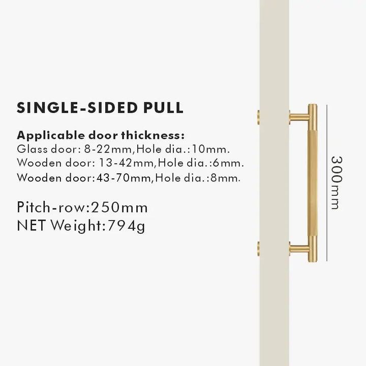 NIVA Solid Brass Door Pull Handle, premium door pull handles for wooden and glass door - Satin Brass, Single 300mm