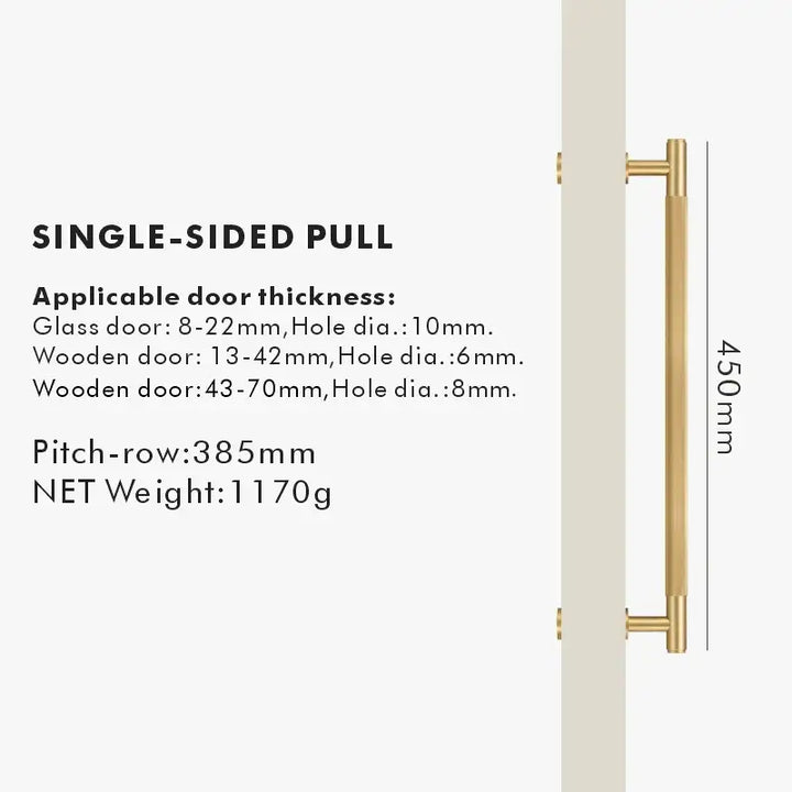 NIVA Solid Brass Door Pull Handle, premium door pull handles for wooden and glass door - Satin Brass, Single 450mm