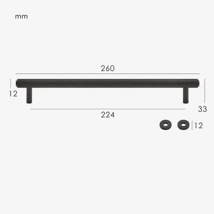 VELARA Knurled premium Solid Brass Kitchen & Cabinet Handle, cupboard handle Black 260mm