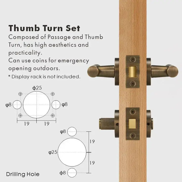 Premium solid brass VERGE Knurled Lever Door Handles Set, suitable for privacy door handle, passage door handle, bathroom thumb turn handle, Mortise lock door handle