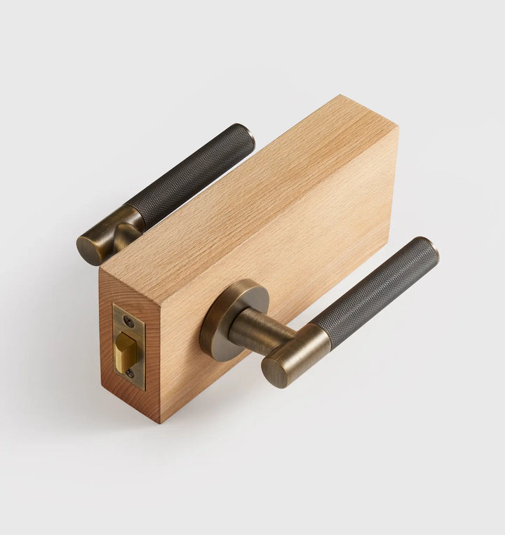 Premium solid brass VERGE Knurled Lever Door Handles Set, suitable for privacy door handle, passage door handle, bathroom thumb turn handle, Mortise lock door handle