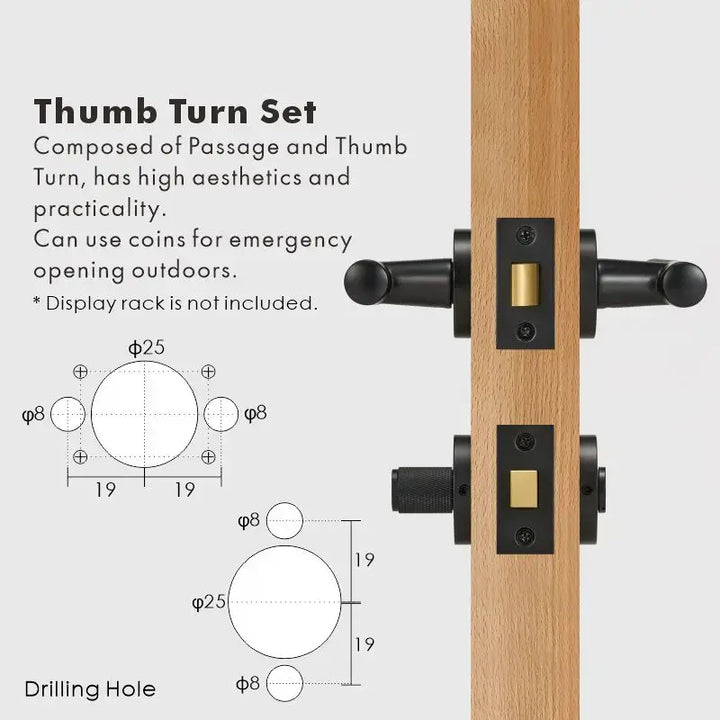 Premium solid brass VERGE Knurled Lever Door Handles Set, suitable for privacy door handle, passage door handle, bathroom thumb turn handle, Mortise lock door handle