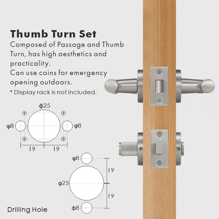 Premium solid brass VERGE Knurled Lever Door Handles Set, suitable for privacy door handle, passage door handle, bathroom thumb turn handle, Mortise lock door handle