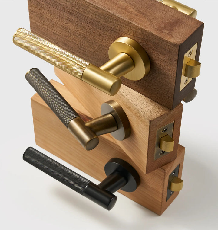 Premium solid brass VERGE Knurled Lever Door Handles Set, suitable for privacy door handle, passage door handle, bathroom thumb turn handle, Mortise lock door handle