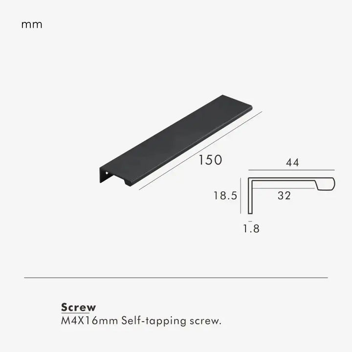 VISTRO Solid Brass Edge Pull Handle, premium, conceal, cabinet pull handle  - Matt Black 150mm