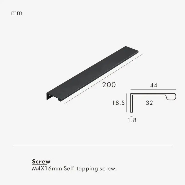 VISTRO Solid Brass Edge Pull Handle, premium, conceal, cabinet pull handle  - Matt Black 200mm