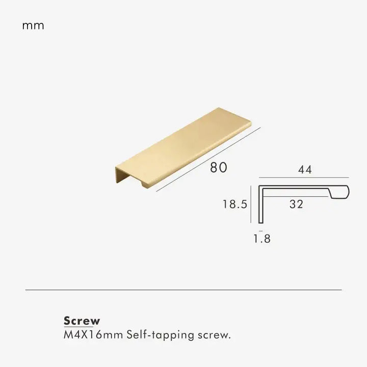 VISTRO Solid Brass Edge Pull Handle, premium, conceal, cabinet pull handle  - Satin Brass 80mm
