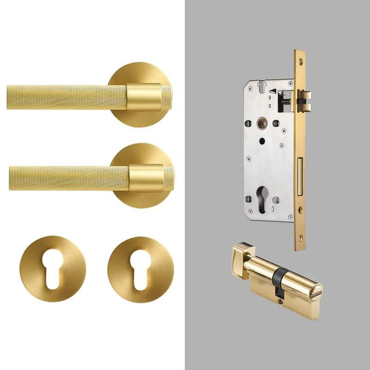ECHELON Solid Brass Knurled premium Door Lever Handle Set, premium internal door handle set, premium bathroom door handles, privacy door handle - Satin Brass
