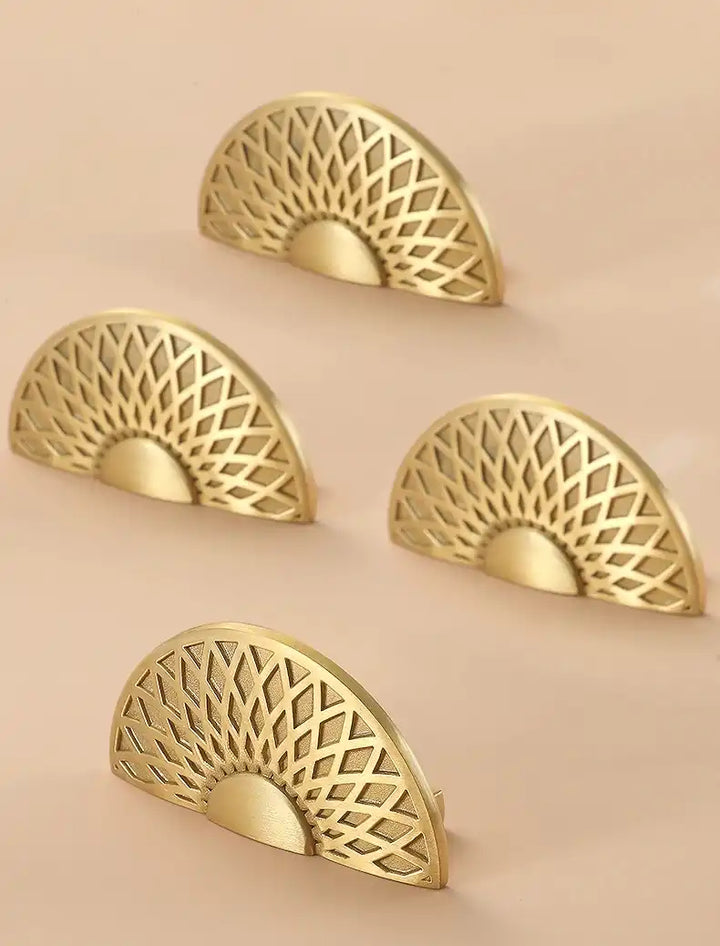 GLEAM Solid Brass Half Circle Knob, kitchen door knobs, Premium Drawer Knob, premium cupboard knobs - Satin Brass