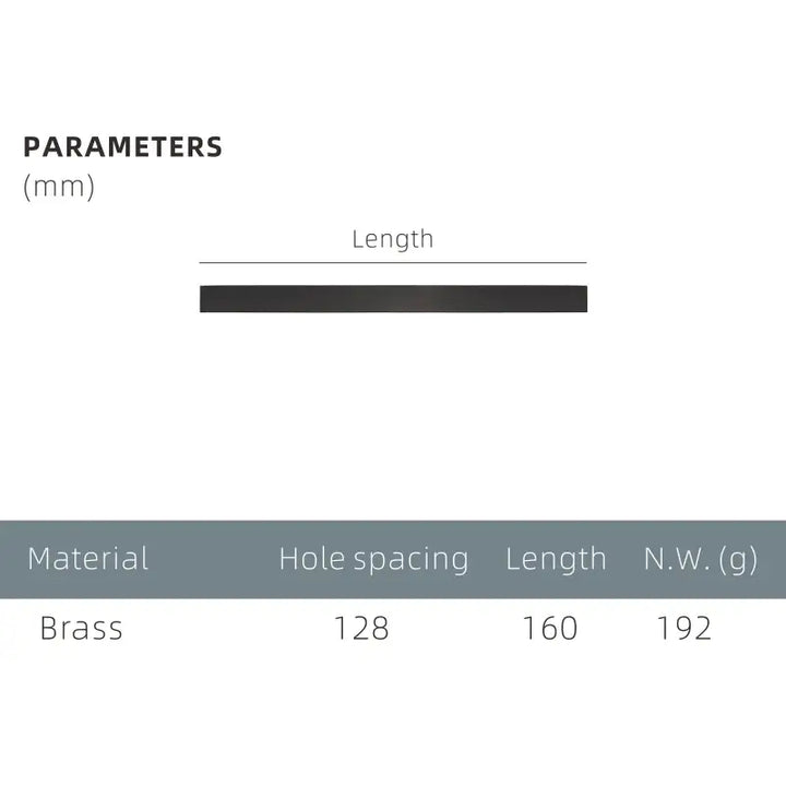 NORDIC Solid Brass Kitchen & Cabinet Pull Handle, premium wardrobe handle, length 160mm