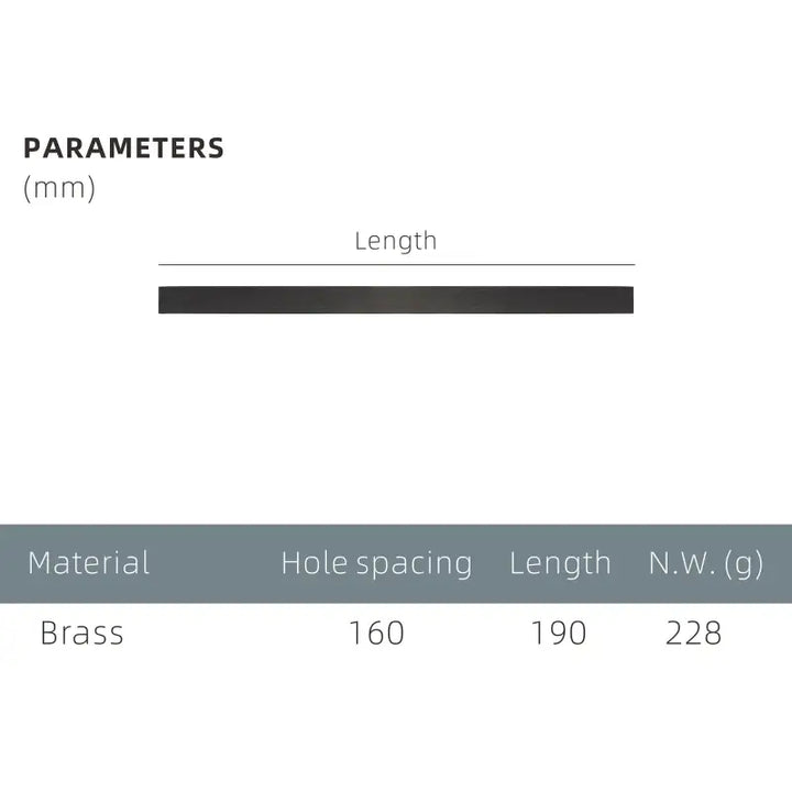NORDIC Solid Brass Kitchen & Cabinet Pull Handle, premium wardrobe handle, length 190mm
