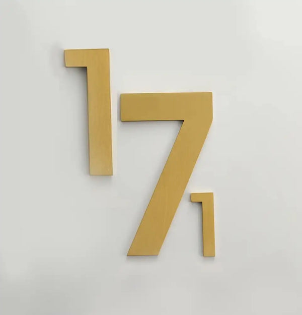 PANTRYA Satin Brass House Numbers, house number signs, home number signs, street numbers for houses, House numbers and letters, door numbers, door number signs