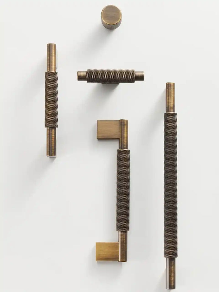 URBANO Knurled Solid Brass Premium Kitchen & Cabinet Handle Colour - Antique Brass