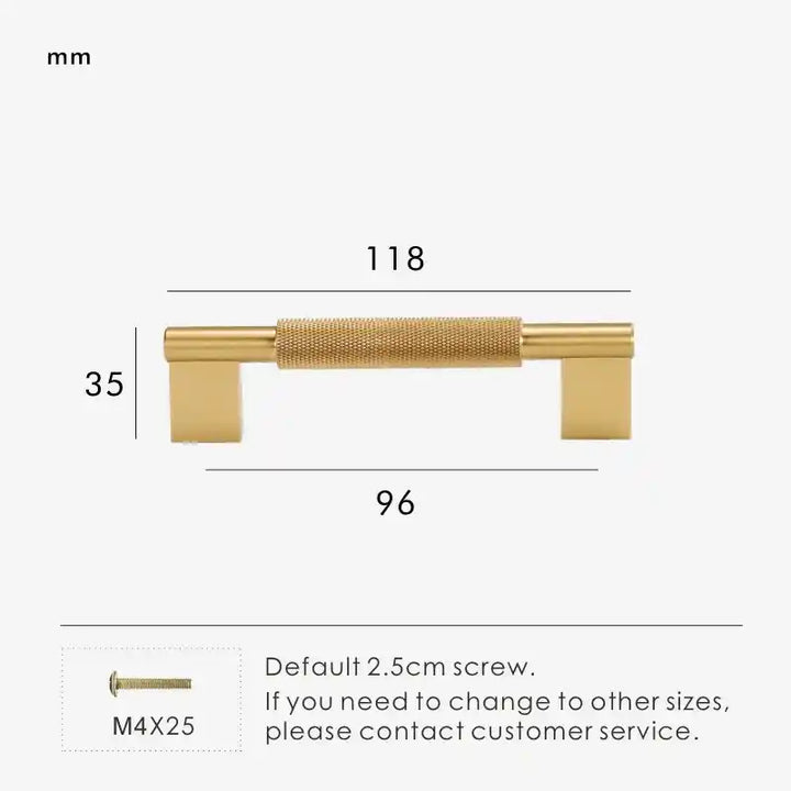 URBANO Knurled Solid Brass Premium Kitchen & Cabinet Handle Colour - Satin Brass 118mm
