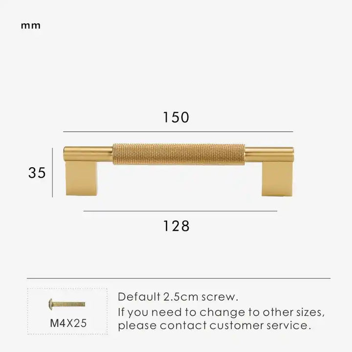 URBANO Knurled Solid Brass Premium Kitchen & Cabinet Handle Colour - Satin Brass 150mm