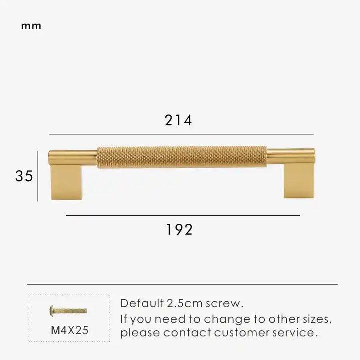 URBANO Knurled Solid Brass Premium Kitchen & Cabinet Handle Colour - Satin Brass 214mm