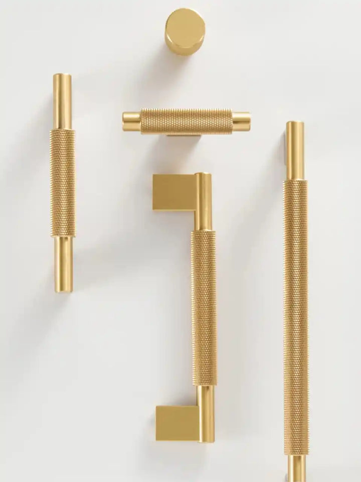 URBANO Knurled Solid Brass Premium Kitchen & Cabinet Handle Colour - Satin Brass