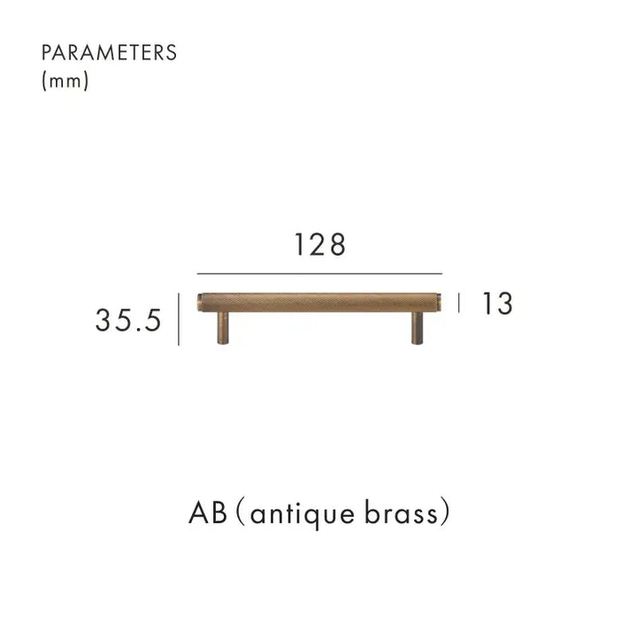VORTICE Solid-Brass Knurled Kitchen & Cabinet Handle Antique Brass 128mm