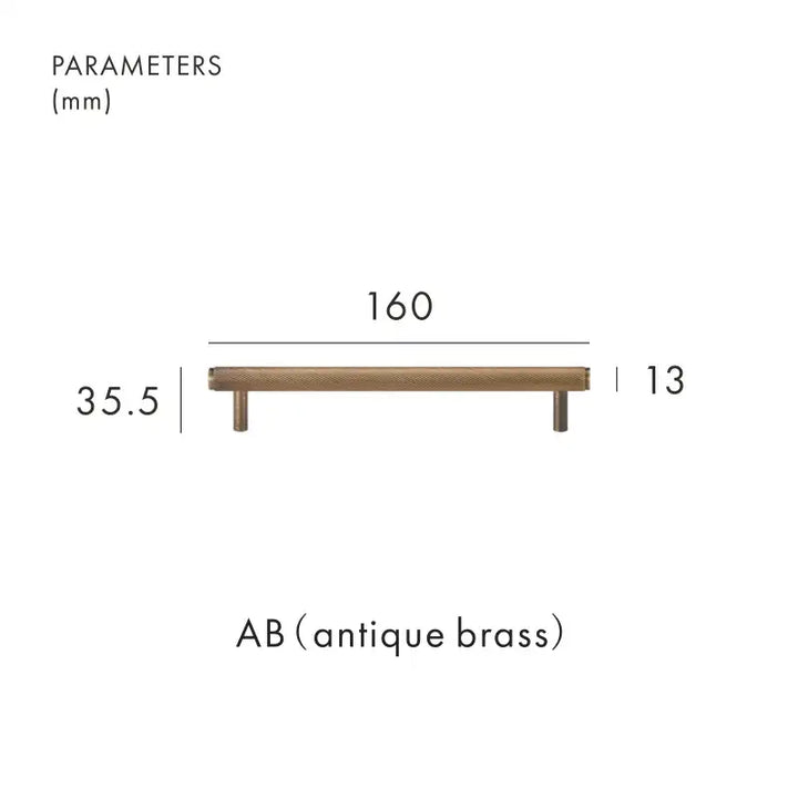 VORTICE Solid-Brass Knurled Kitchen & Cabinet Handle Antique Brass 160mm