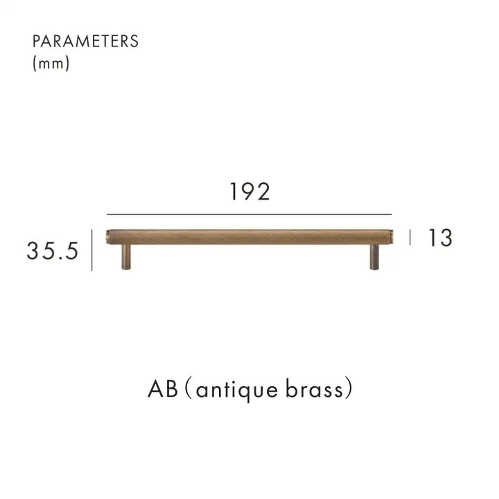 VORTICE Solid-Brass Knurled Kitchen & Cabinet Handle Antique Brass 192mm