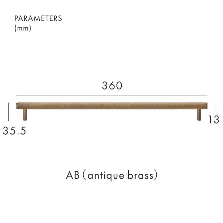VORTICE Solid-Brass Knurled Kitchen & Cabinet Handle Antique Brass 360mm
