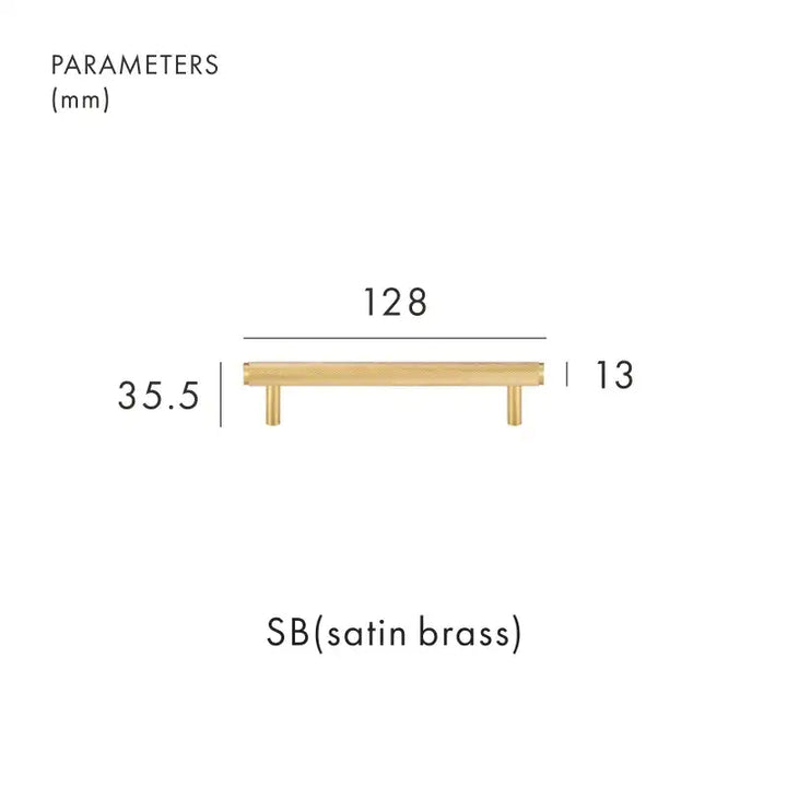 VORTICE Solid-Brass Knurled Kitchen & Cabinet Handle Satin Brass 128mm