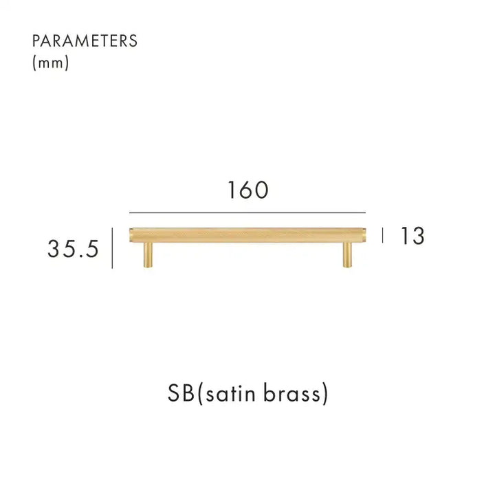 VORTICE Solid-Brass Knurled Kitchen & Cabinet Handle Satin Brass 160mm