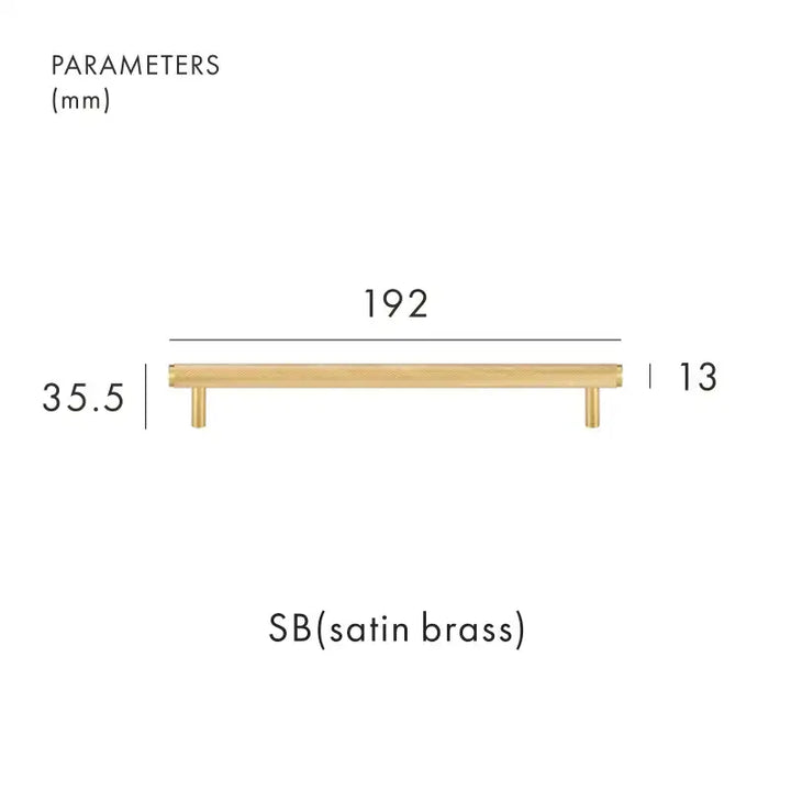 VORTICE Solid-Brass Knurled Kitchen & Cabinet Handle Satin Brass 192mm