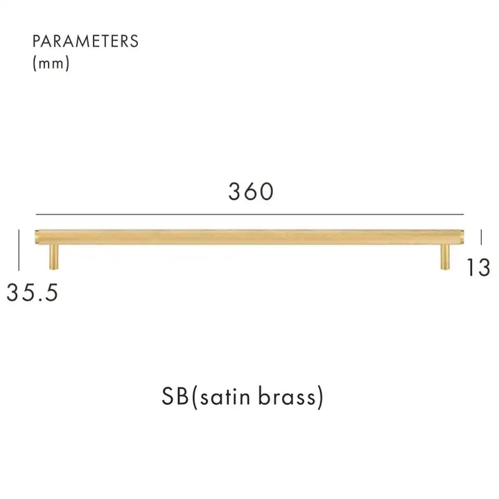 VORTICE Solid-Brass Knurled Kitchen & Cabinet Handle Satin Brass 360mm