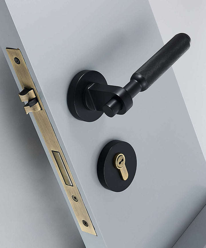 CONTOUR Solid Brass Knurled Door Lever Handle Set - Luxury Handles
