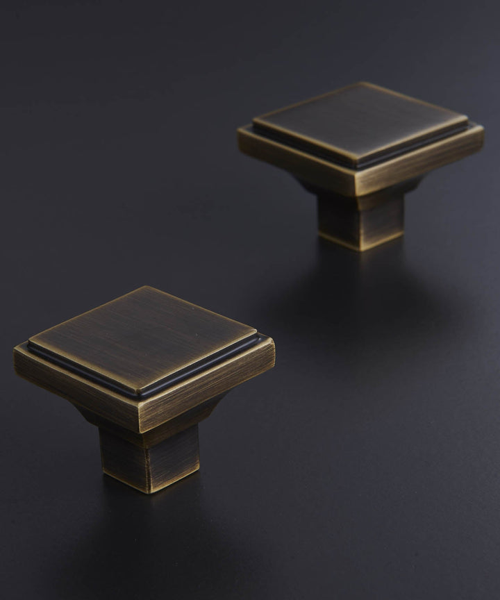 COTTAGE Solid Brass Embossed Square Knob - Luxury Handles