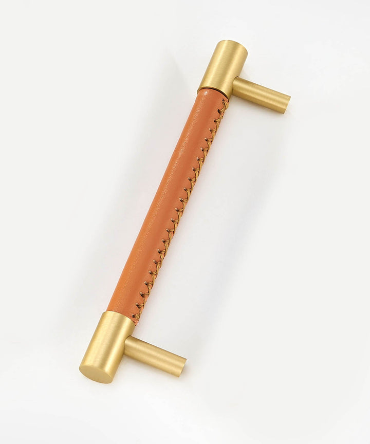 DERMA Real Leather And Brass Kitchen & Cabinet Handle - Luxury Handles