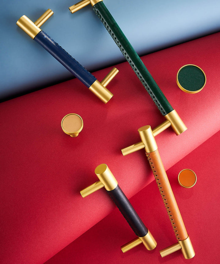 DERMA Real Leather And Brass Kitchen & Cabinet Handle - Luxury Handles