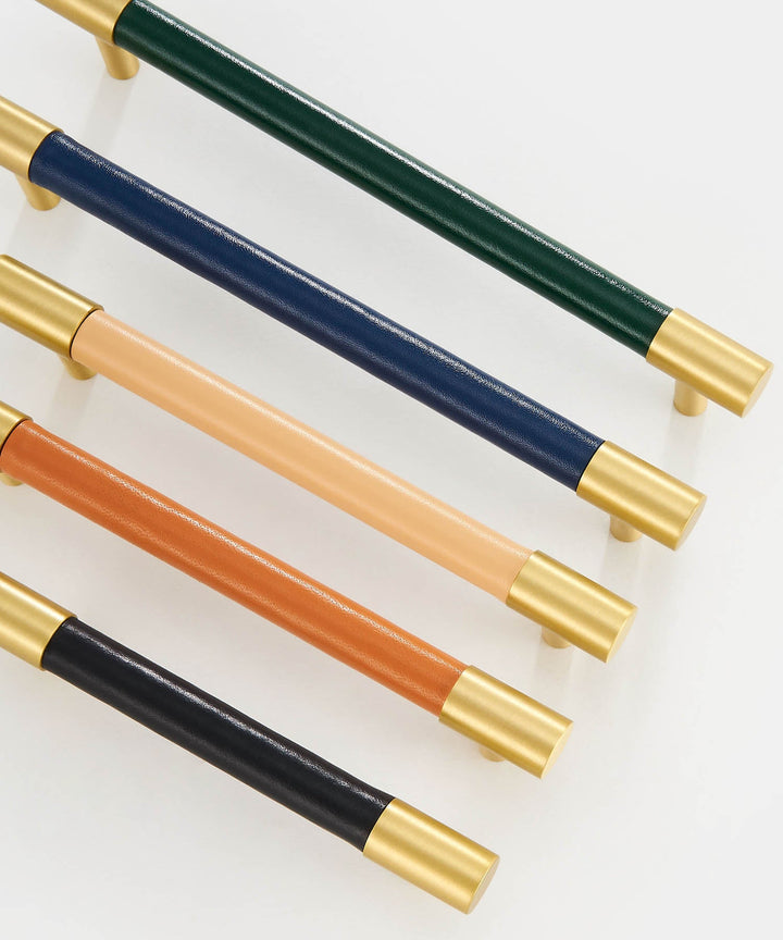 DERMA Real Leather And Brass Kitchen & Cabinet Handle - Luxury Handles