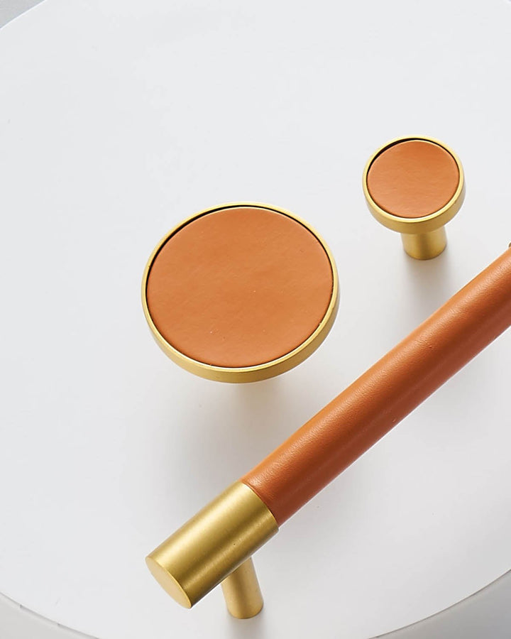 DERMA Real Leather And Solid Brass Cabinet Knob - Luxury Handles