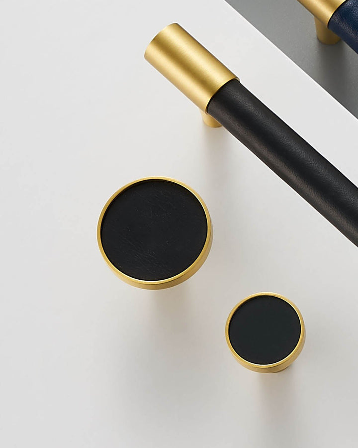 DERMA Real Leather And Solid Brass Cabinet Knob - Luxury Handles