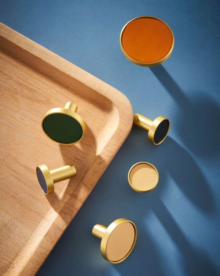 DERMA Real Leather And Solid Brass Cabinet Knob - Luxury Handles